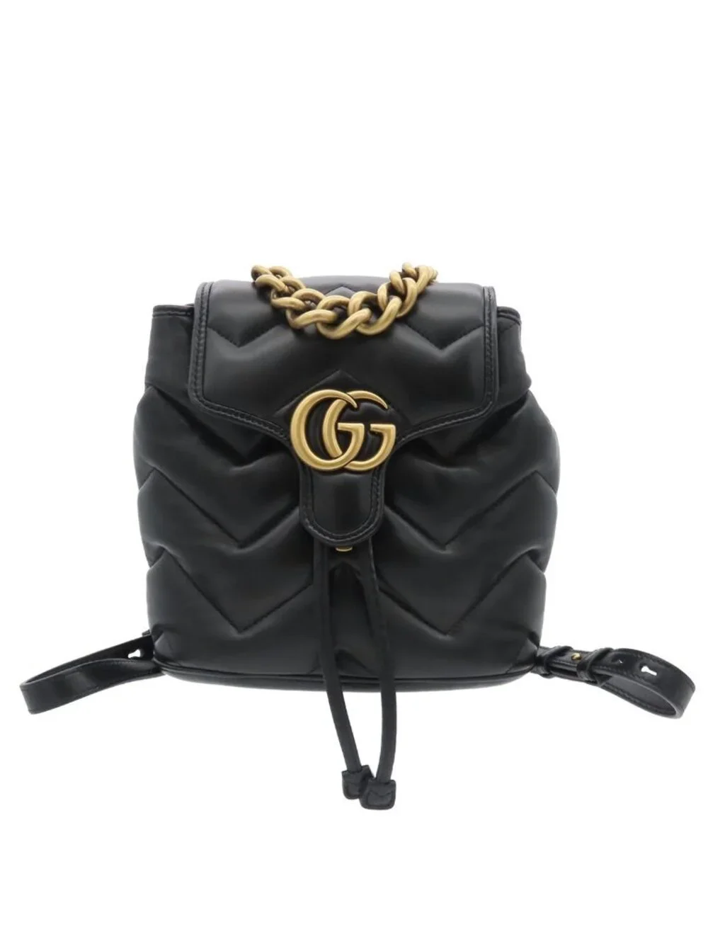 Gucci Backpack Black Leather GG Marmont Chevron
